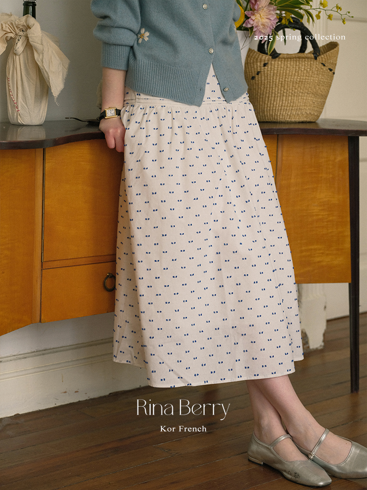 Dotted Embroidered Linen Blend Yoke Skirt