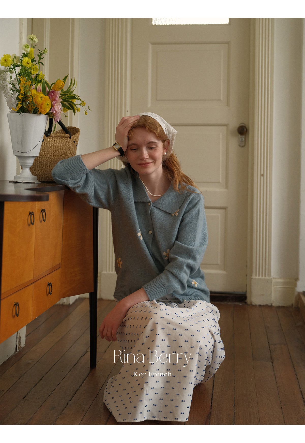 Dotted Embroidered Linen Blend Yoke Skirt