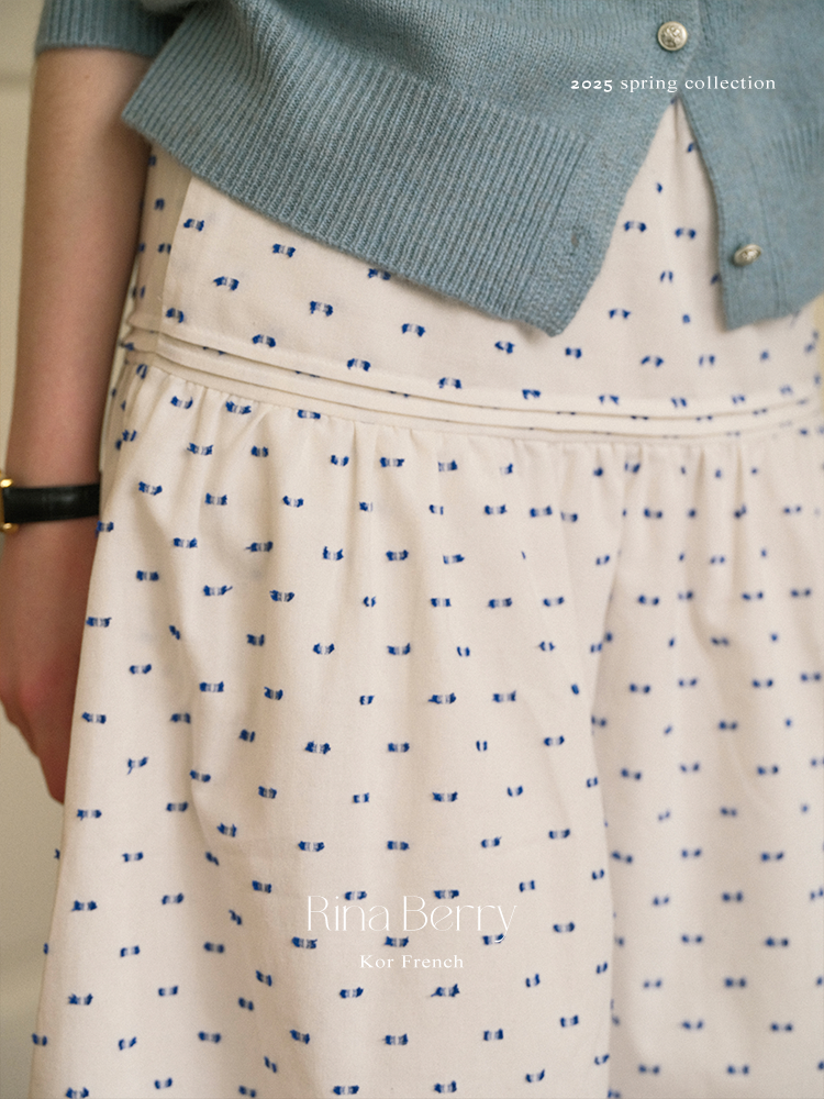 Dotted Embroidered Linen Blend Yoke Skirt