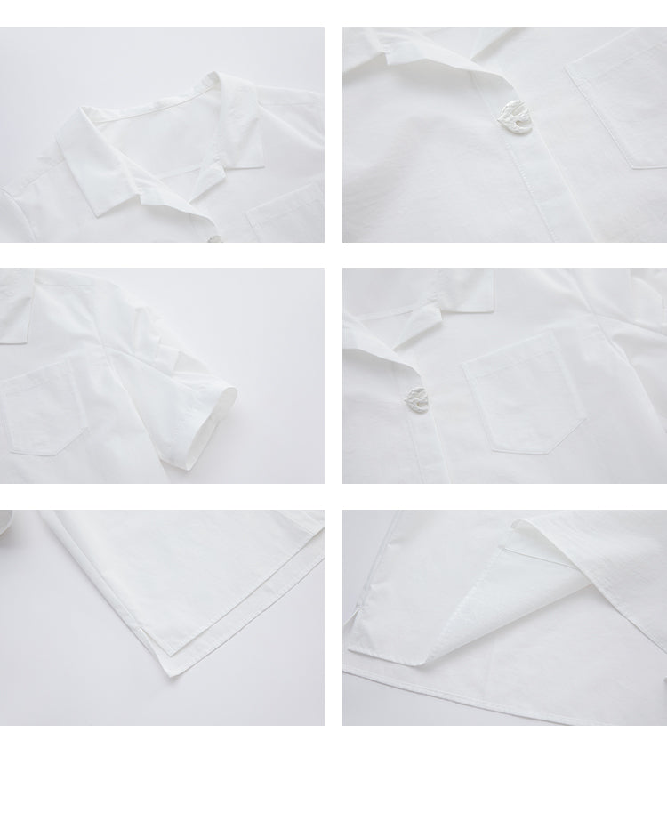 Bird-Accent Pleated Half-Sleeve Shirt & Denim Mini Skirt