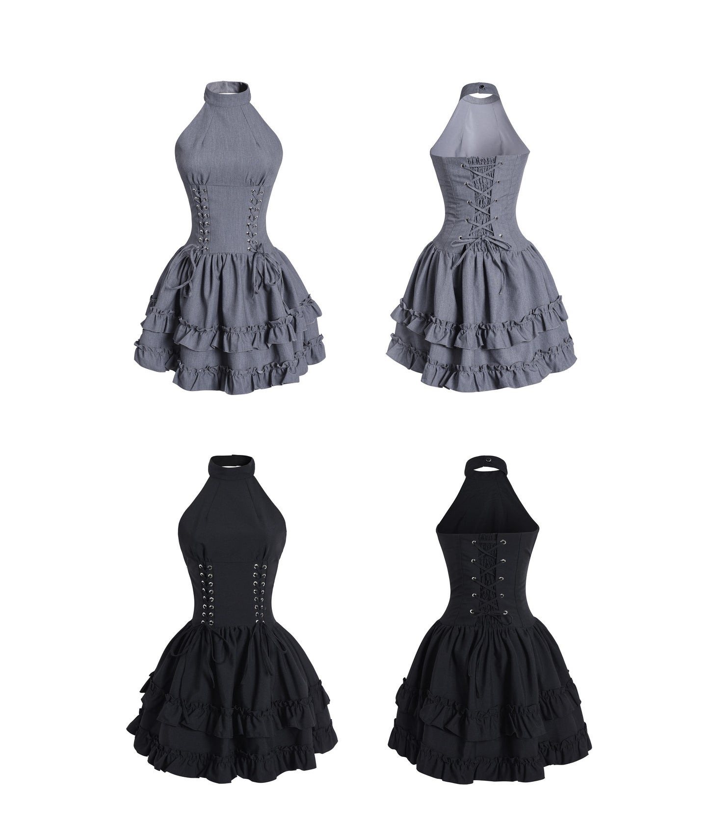 Lace-Up Corset Waist Sleeveless Halter Dress