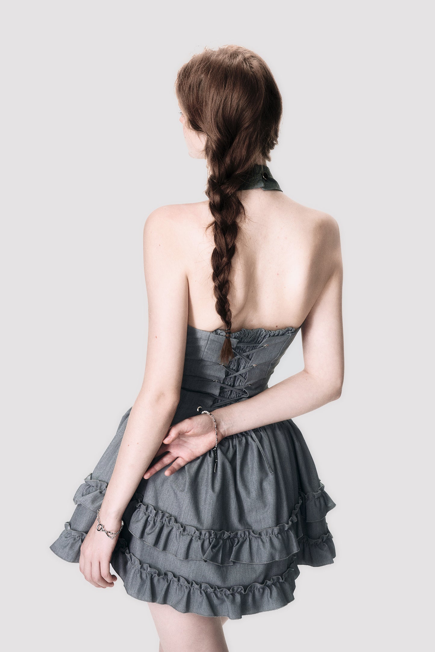 Lace-Up Corset Waist Sleeveless Halter Dress
