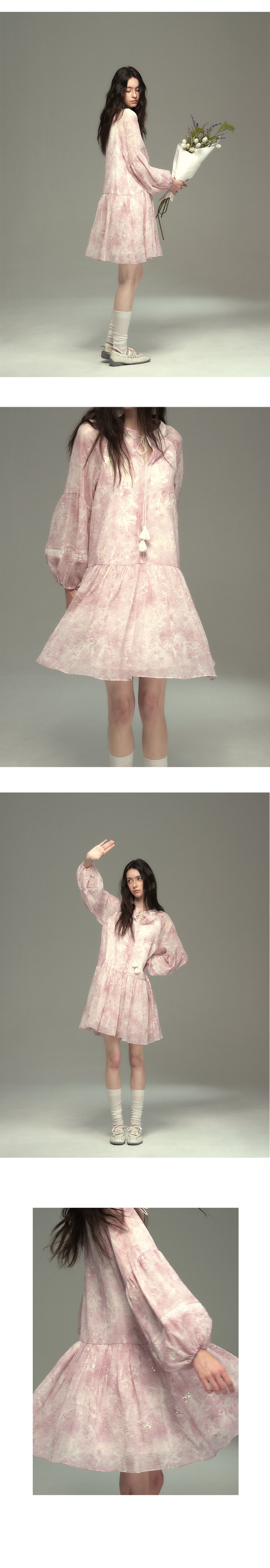 Balloon-Sleeve Sequin Sheer Dress