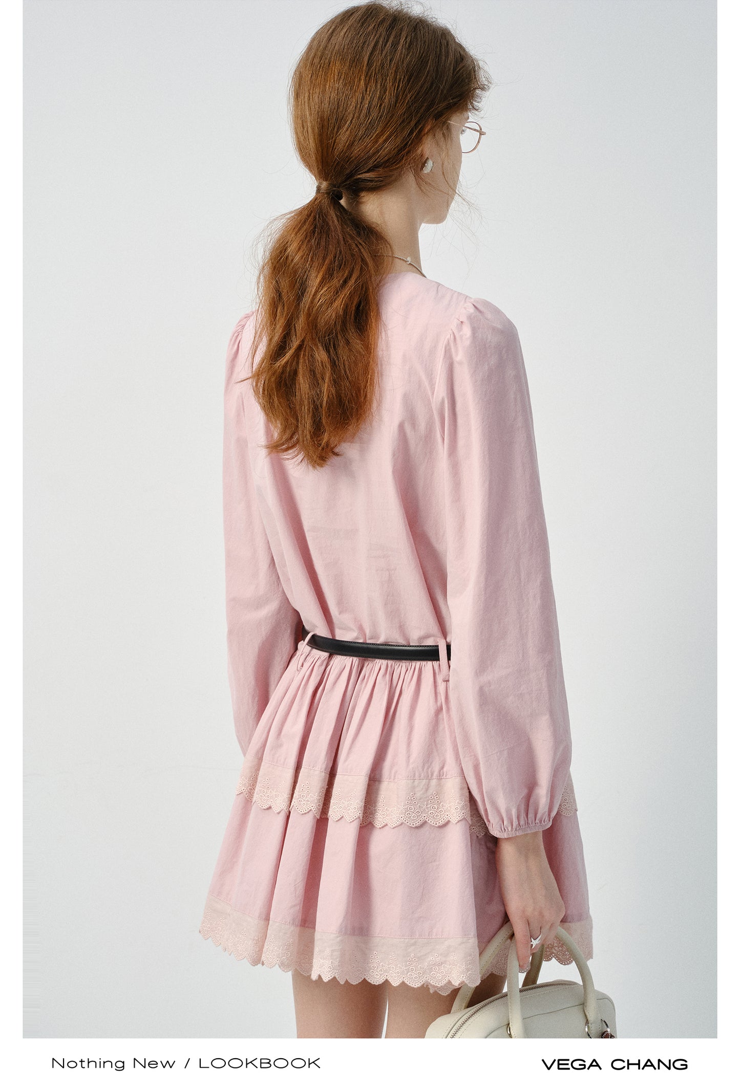 Tie Ribbon V-Neck Puff-Sleeve Shirt Dress