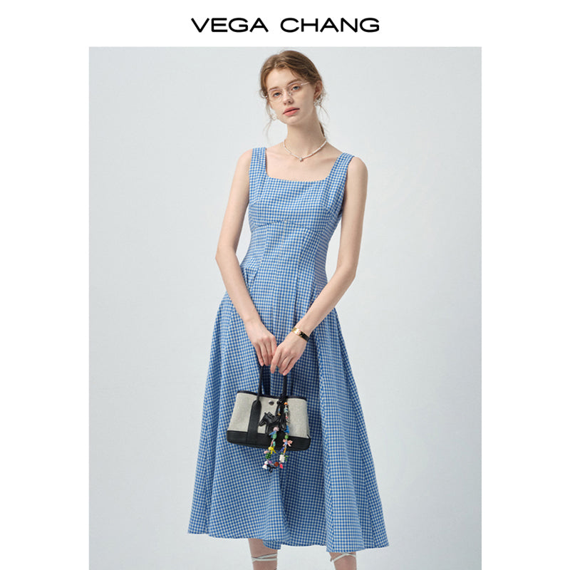 Gingham Check Tailored Sleeveless Dress