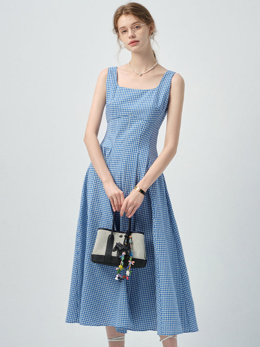 Gingham Check Tailored Sleeveless Dress
