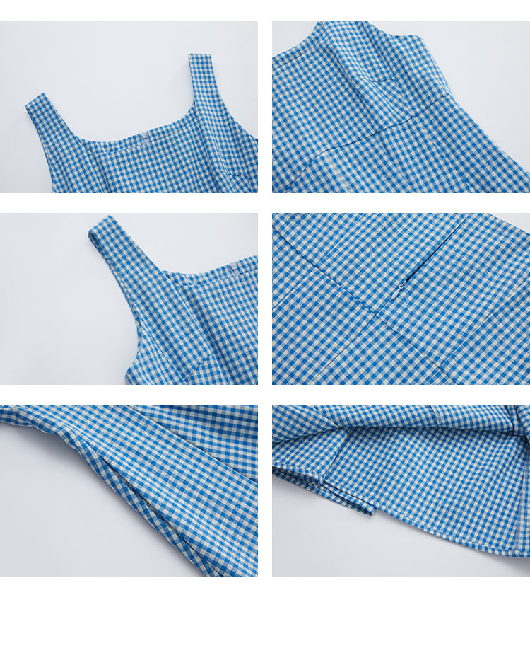 Gingham Check Tailored Sleeveless Dress