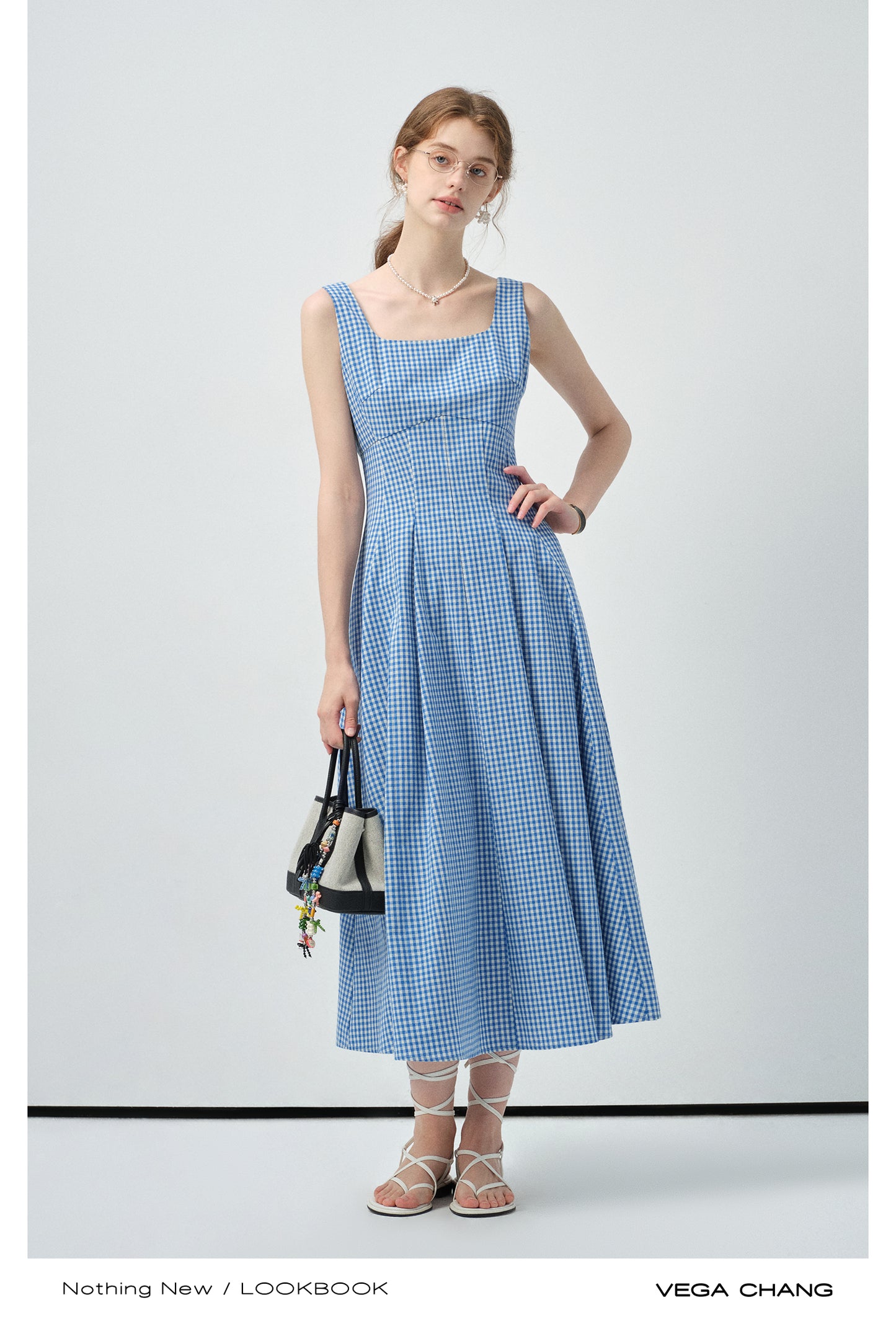 Gingham Check Tailored Sleeveless Dress