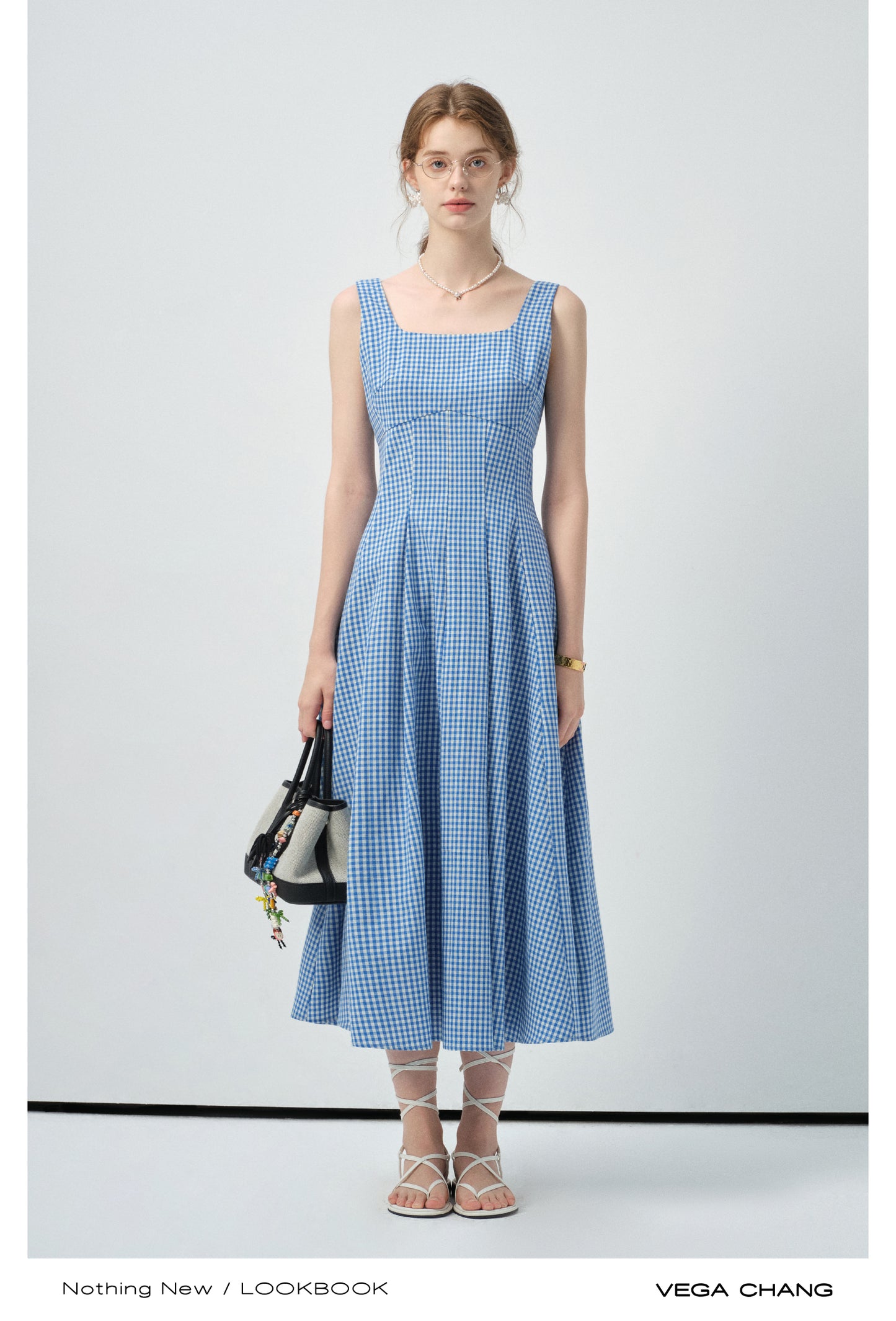 Gingham Check Tailored Sleeveless Dress