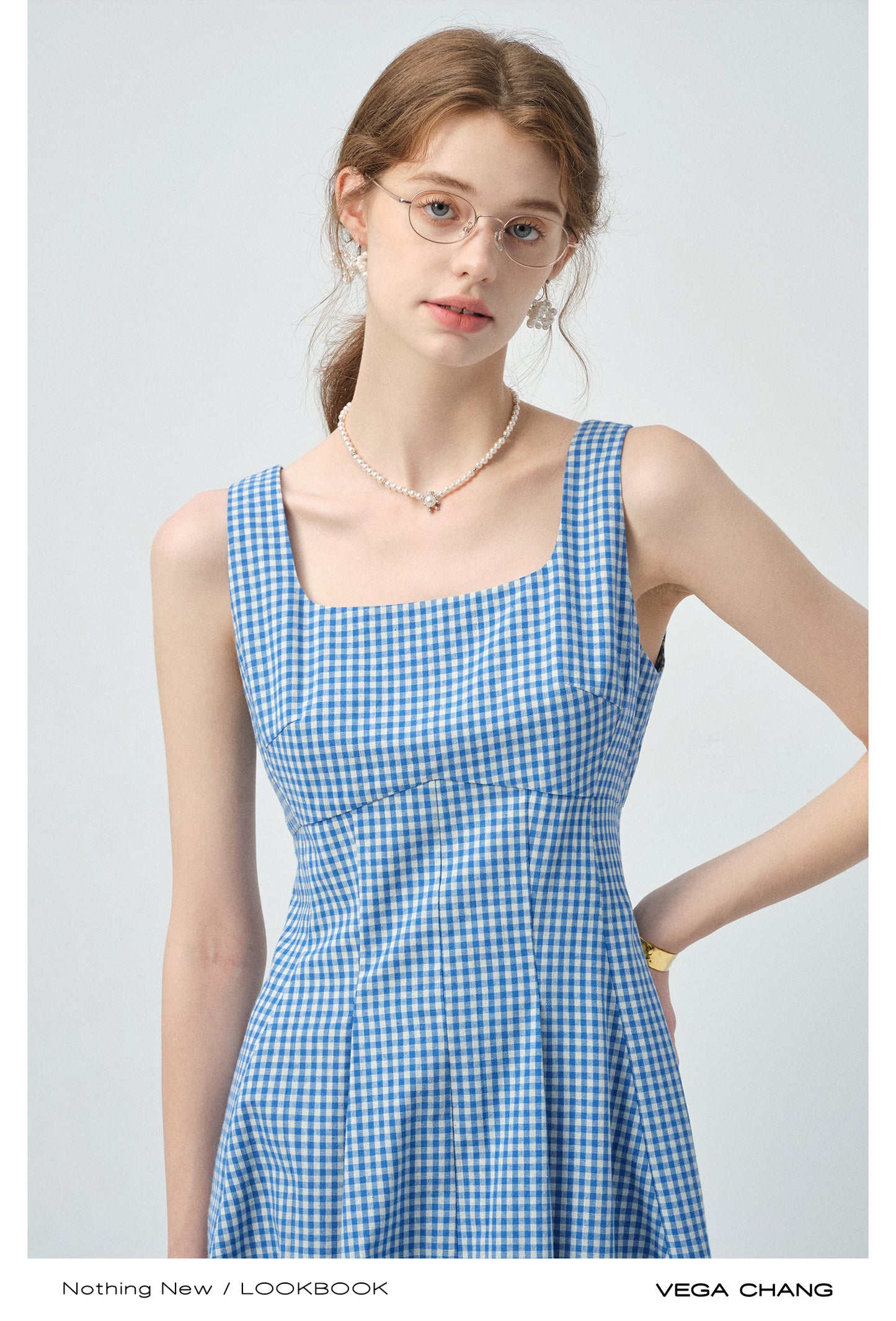 Gingham Check Tailored Sleeveless Dress
