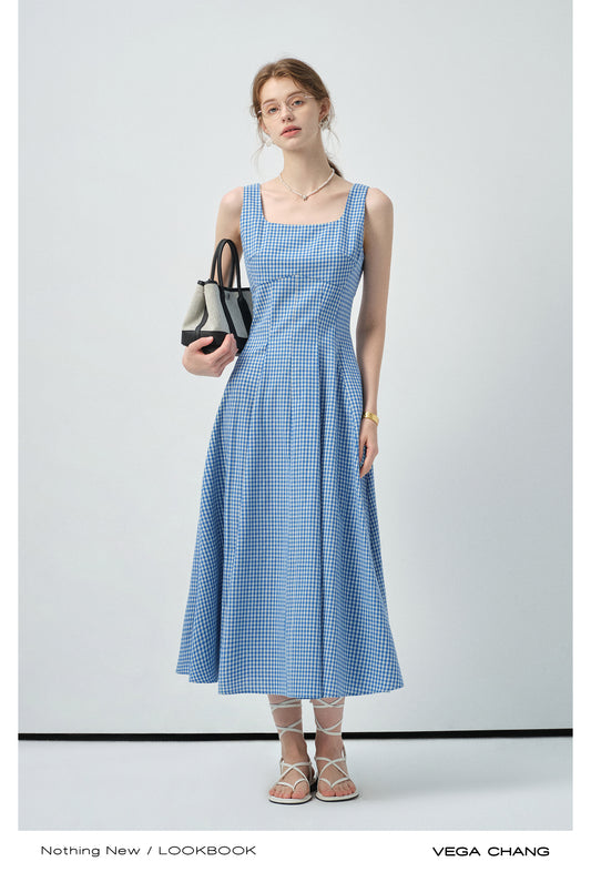 Gingham Check Tailored Sleeveless Dress