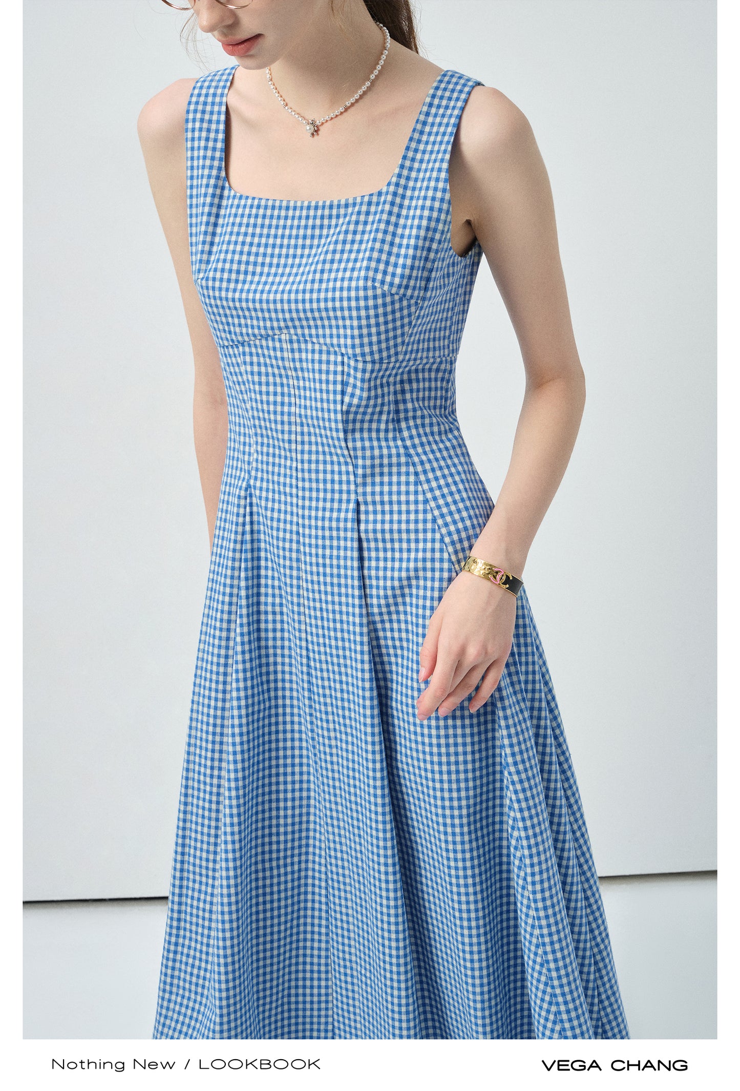 Gingham Check Tailored Sleeveless Dress