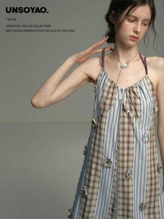 Floral Embellished Paneled Strap Dress