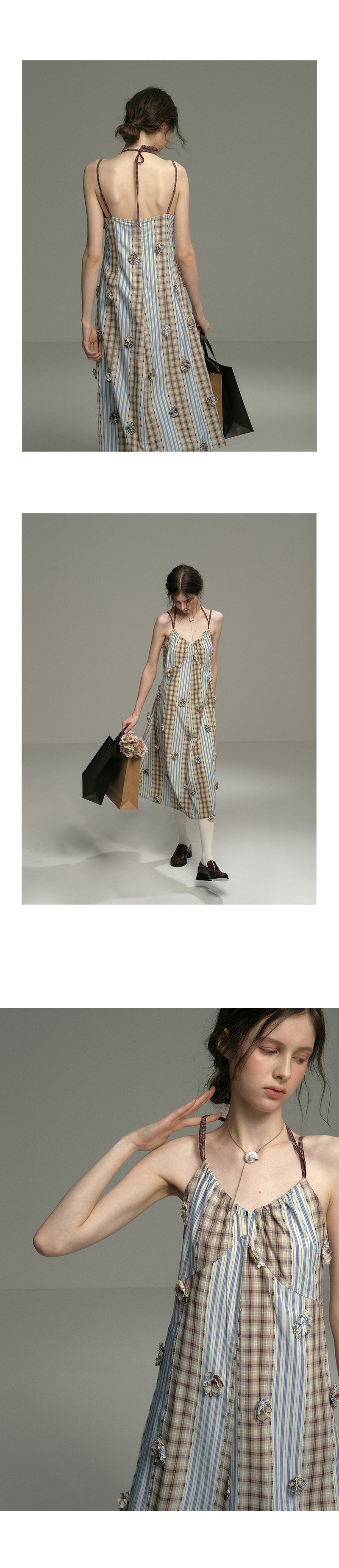 Floral Embellished Paneled Strap Dress