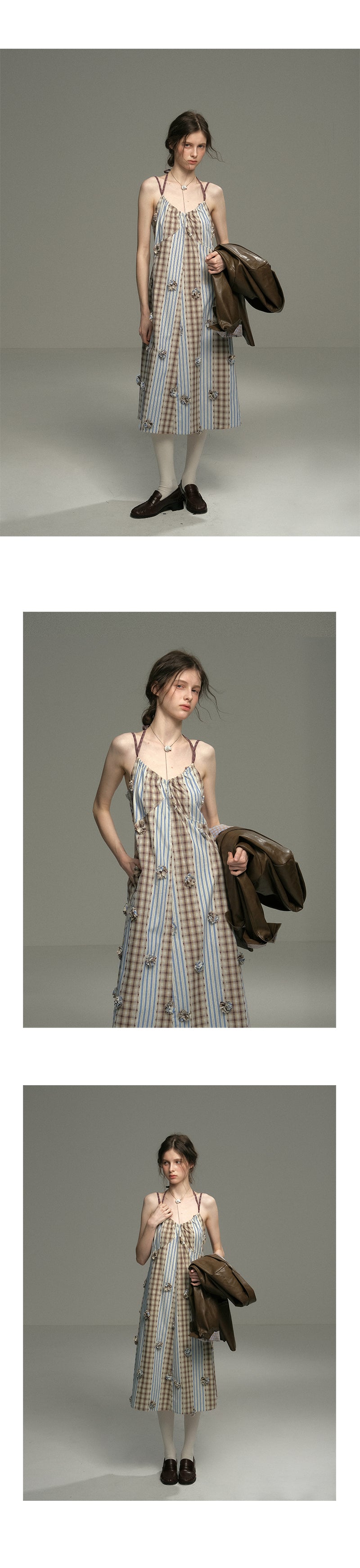 Floral Embellished Paneled Strap Dress