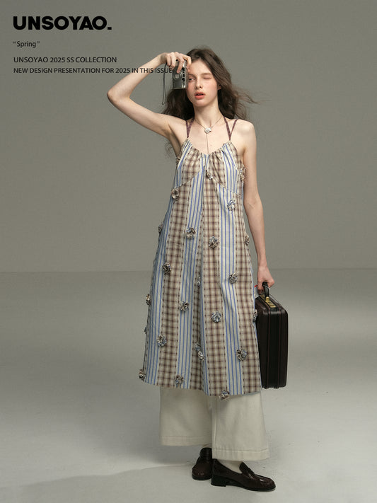 Floral Embellished Paneled Strap Dress