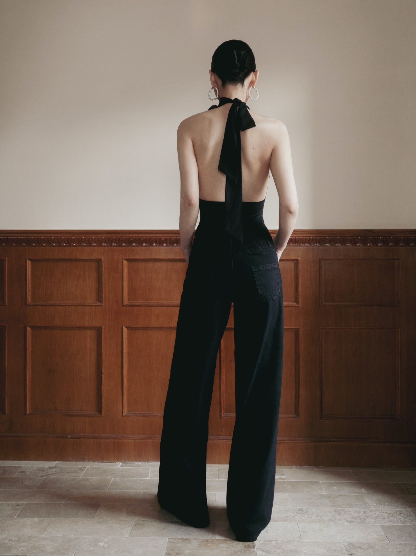 Open-Back Sleeveless Top With Rose Accent