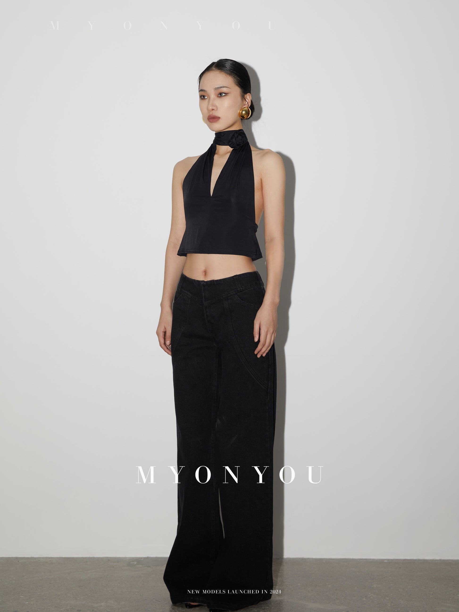 Open-Back Sleeveless Top With Rose Accent