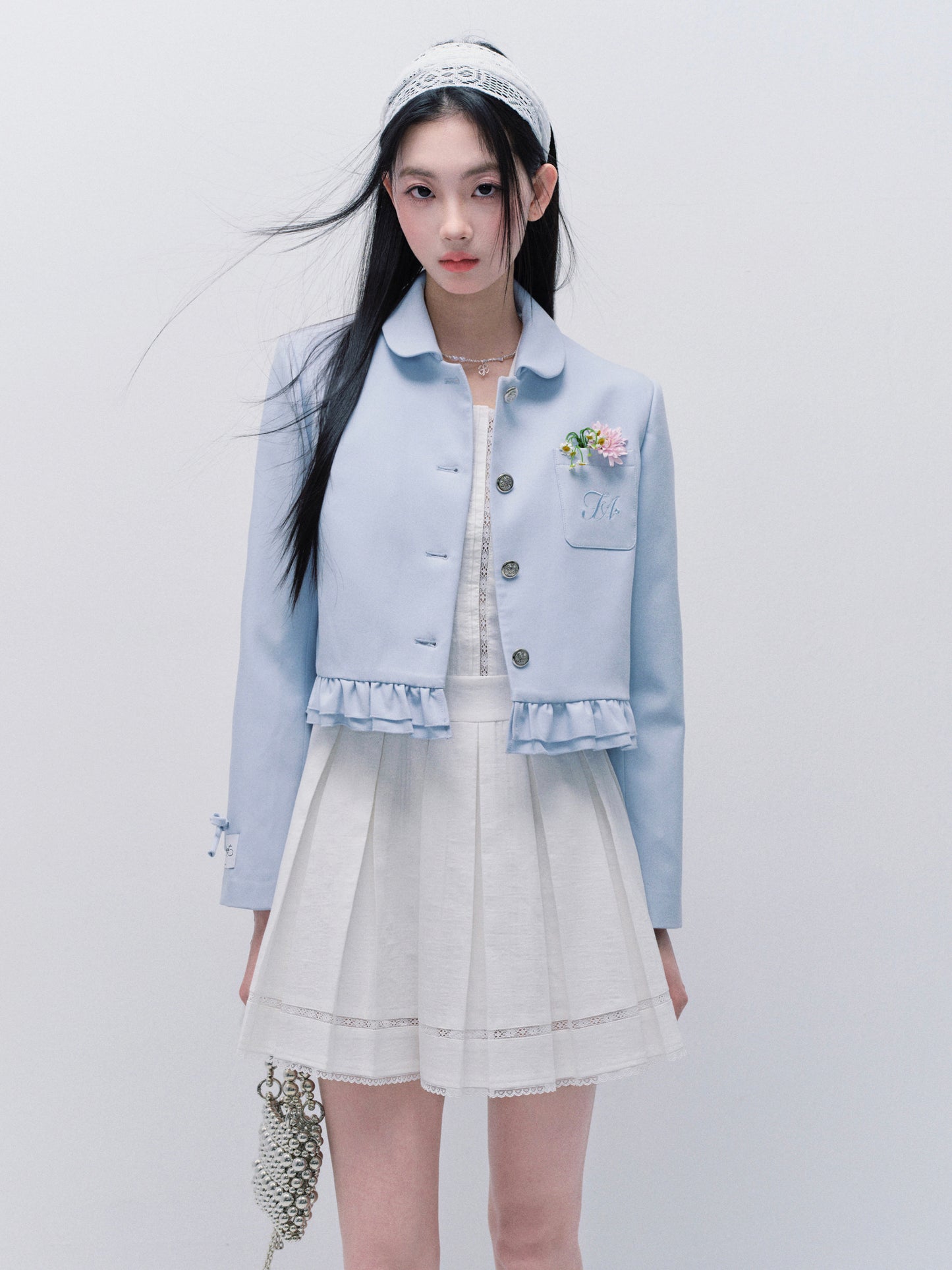 Peter Pan Collar Embroidered Cropped Jacket