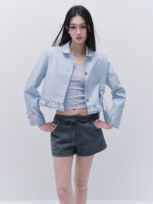 Peter Pan Collar Embroidered Cropped Jacket