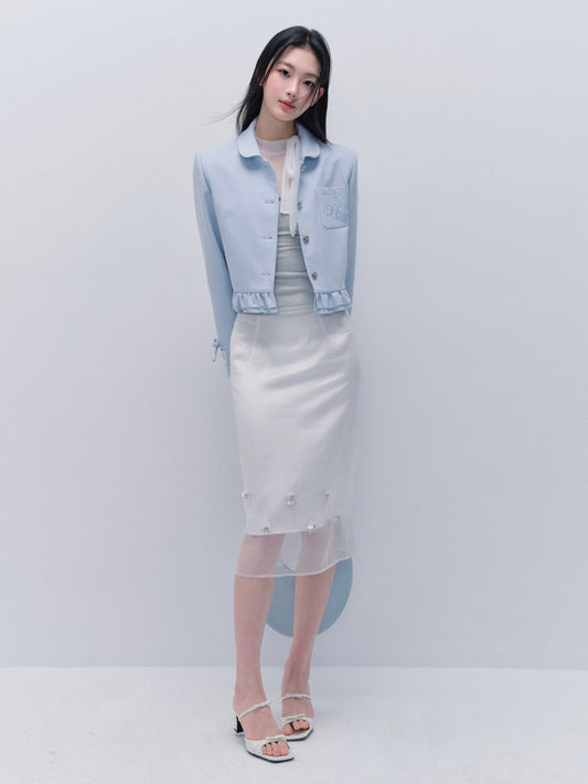 Peter Pan Collar Embroidered Cropped Jacket