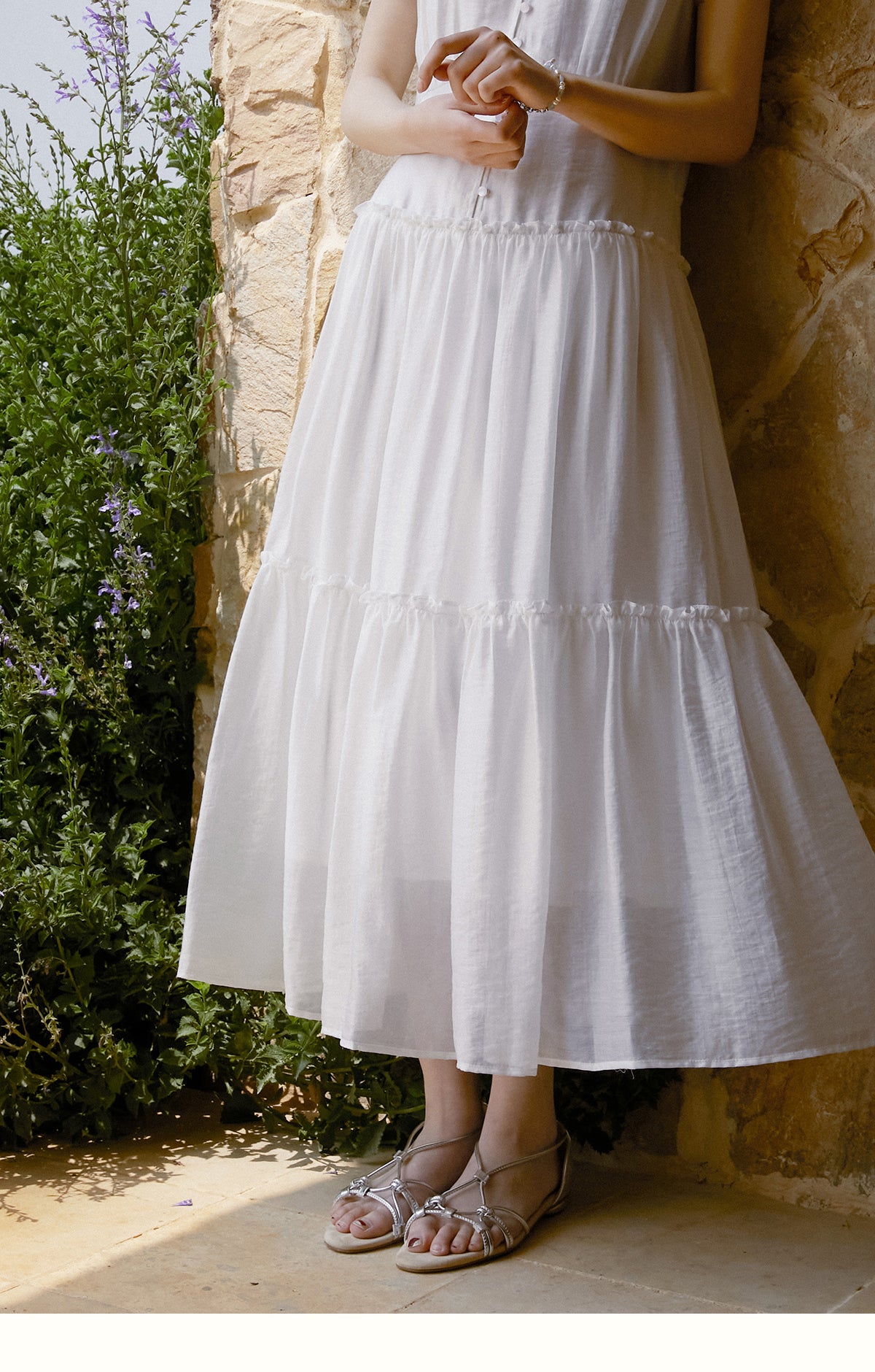 V-Neck Button Dress With Butterfly Sleeves