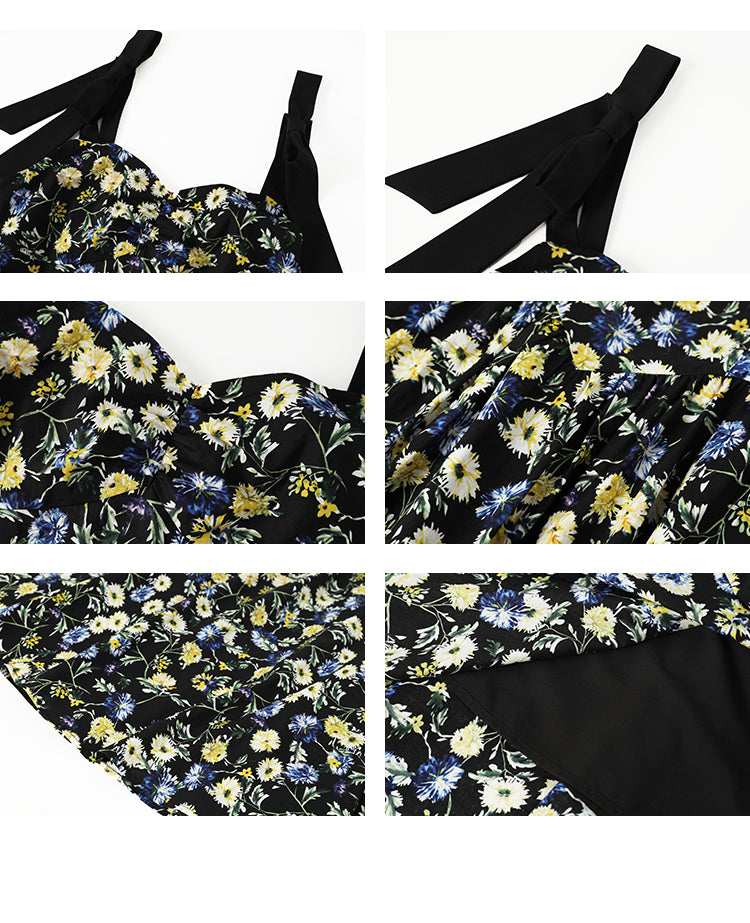 Floral Bow Strap Cotton Dress