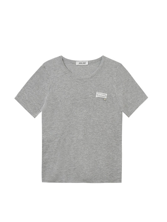 Knit T-Shirt With Lace Patch