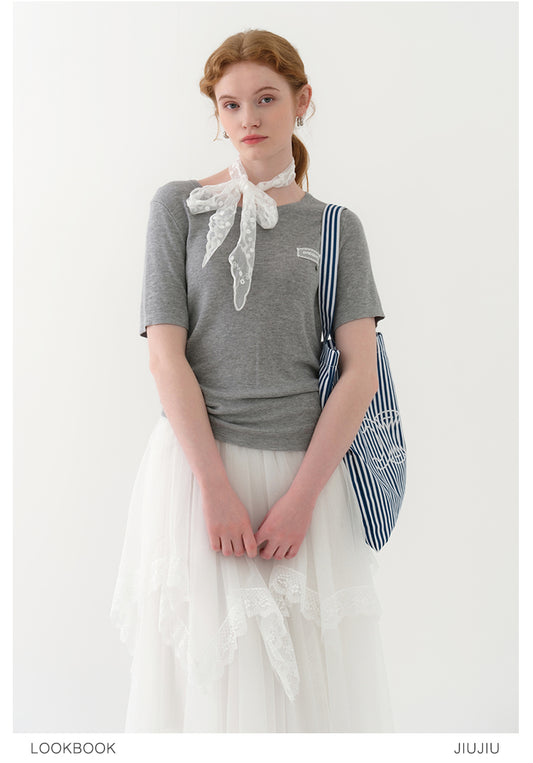 Knit T-Shirt With Lace Patch