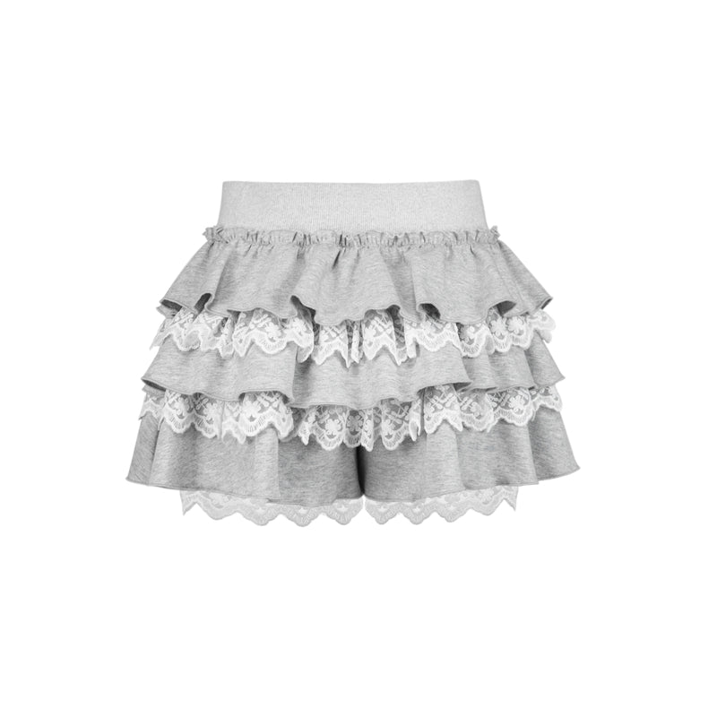 Lace-Mixed Ruffle Skort In Two Tones