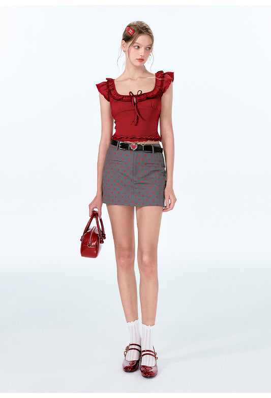 Frilled Neck Cropped Lettuce Edge Top