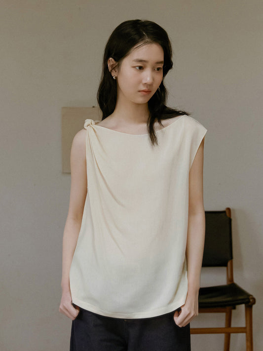 Asymmetric Knotted-Shoulder Sleeveless Top