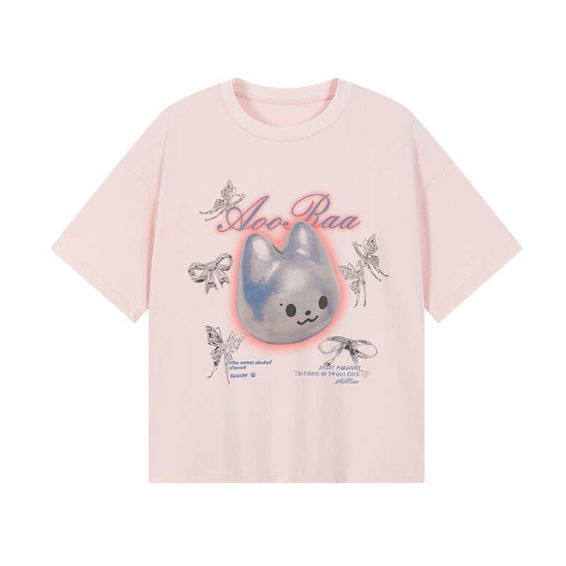 Kawaii Cyber Cat Graphic T-Shirt