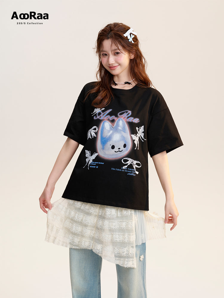 Kawaii Cyber Cat Graphic T-Shirt