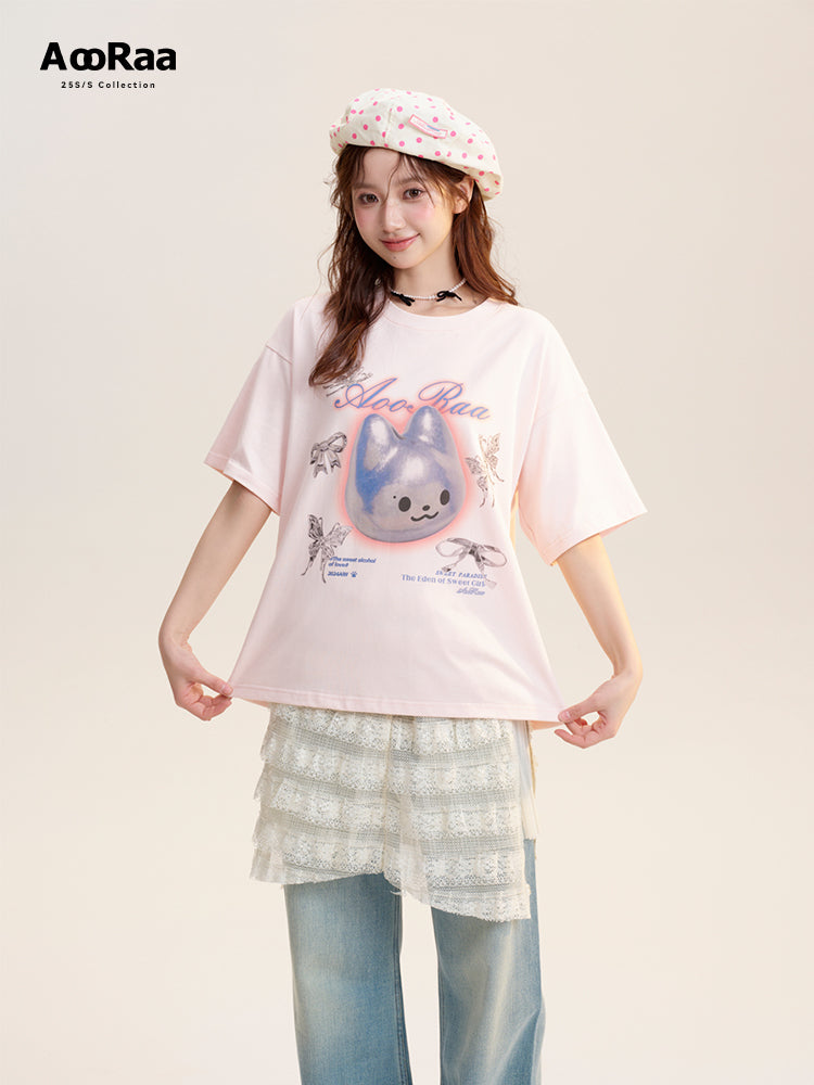 Kawaii Cyber Cat Graphic T-Shirt