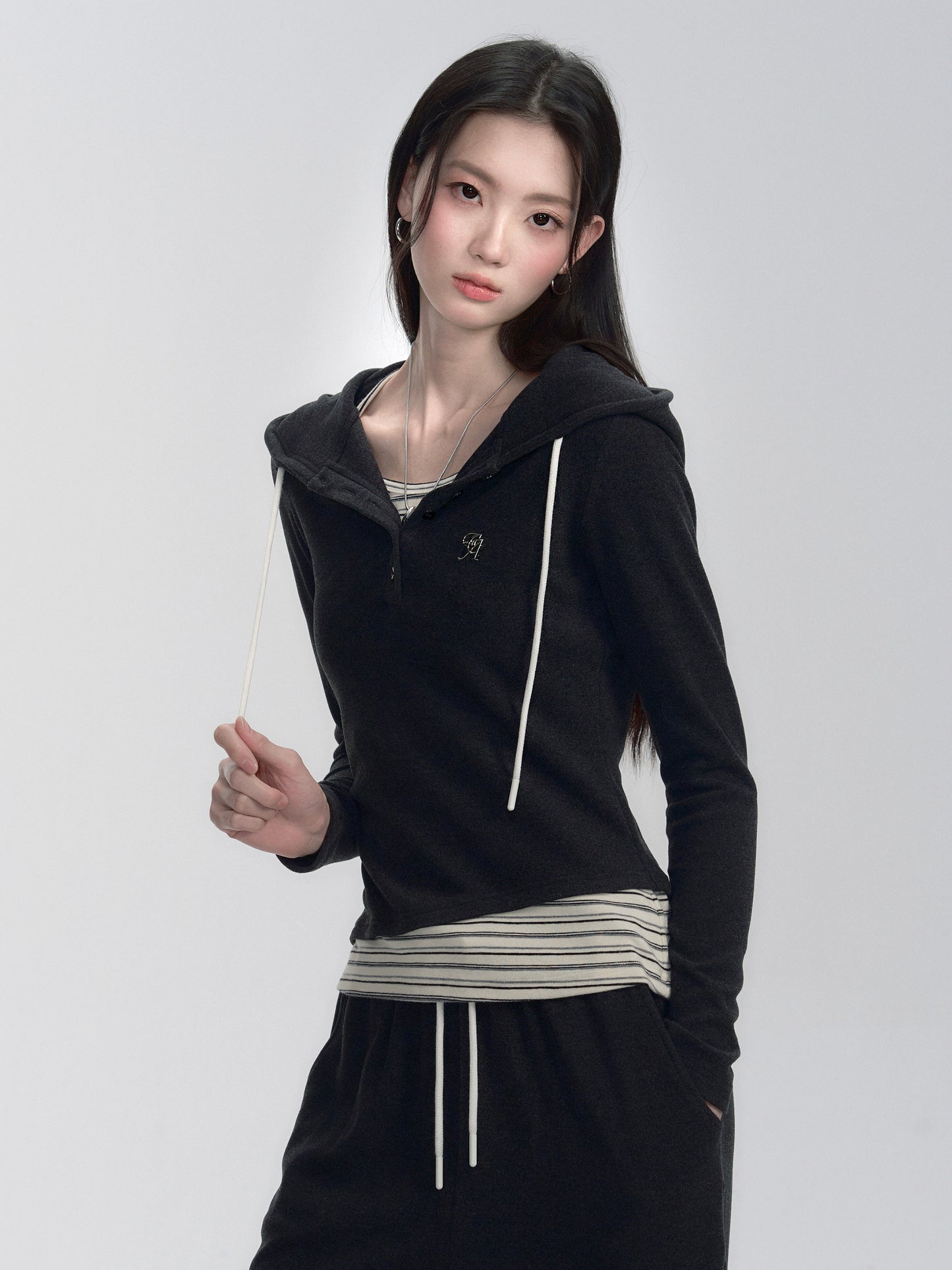 Slim Fit Faux Layered Hooded Top and Pants