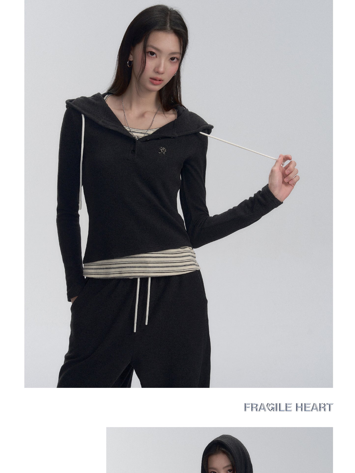 Slim Fit Faux Layered Hooded Top and Pants