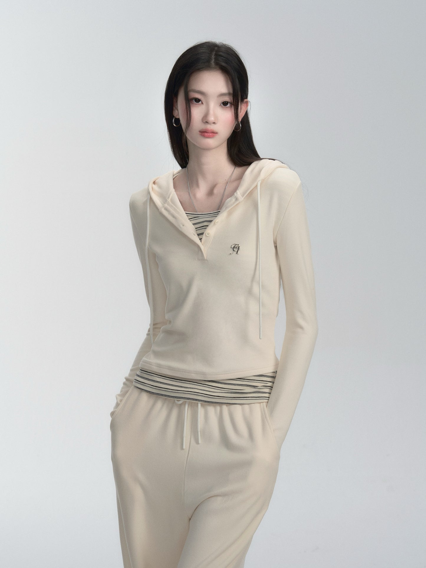 Slim Fit Faux Layered Hooded Top and Pants