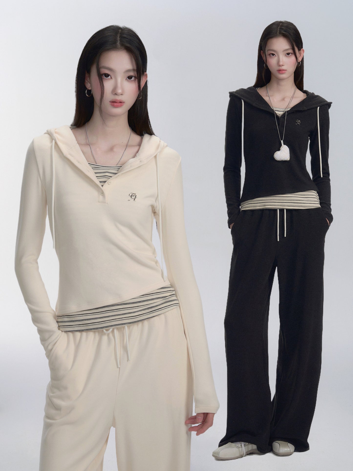 Slim Fit Faux Layered Hooded Top and Pants
