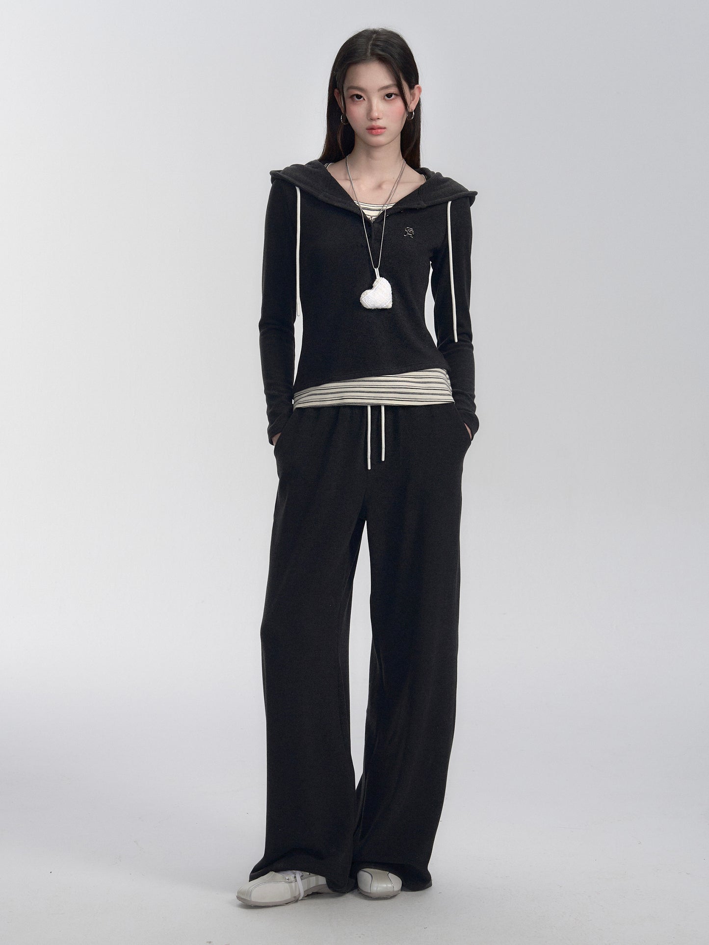 Slim Fit Faux Layered Hooded Top and Pants