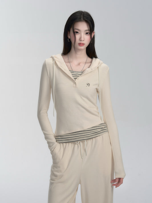 Slim Fit Faux Layered Hooded Top and Pants