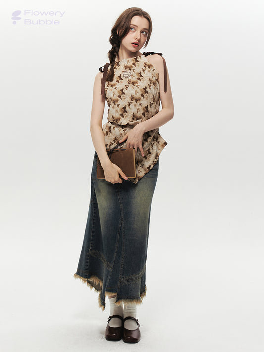 Crinkled Asymmetrical Top With Pointed Hem And Tie Straps