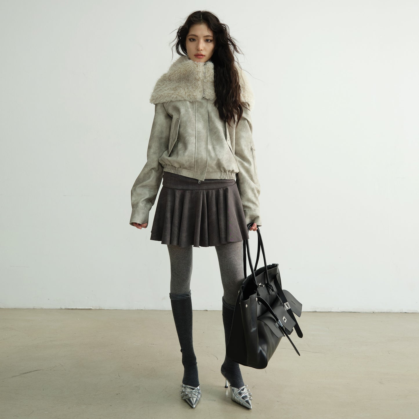 Washed Raw Edge Draped Short Skirt