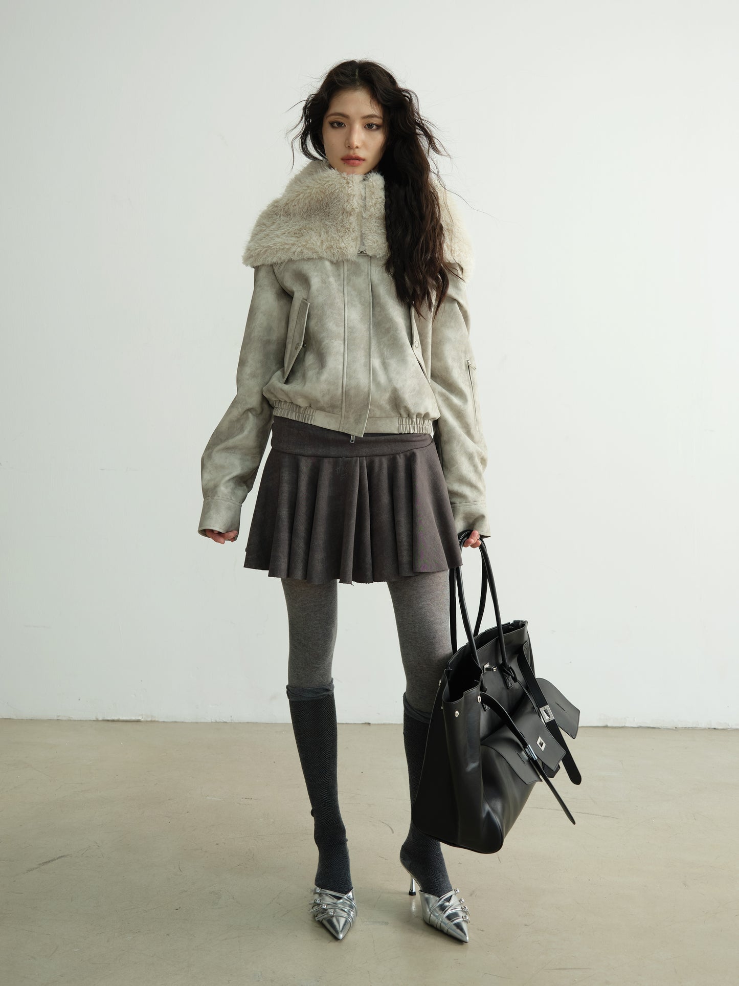 Washed Raw Edge Draped Short Skirt