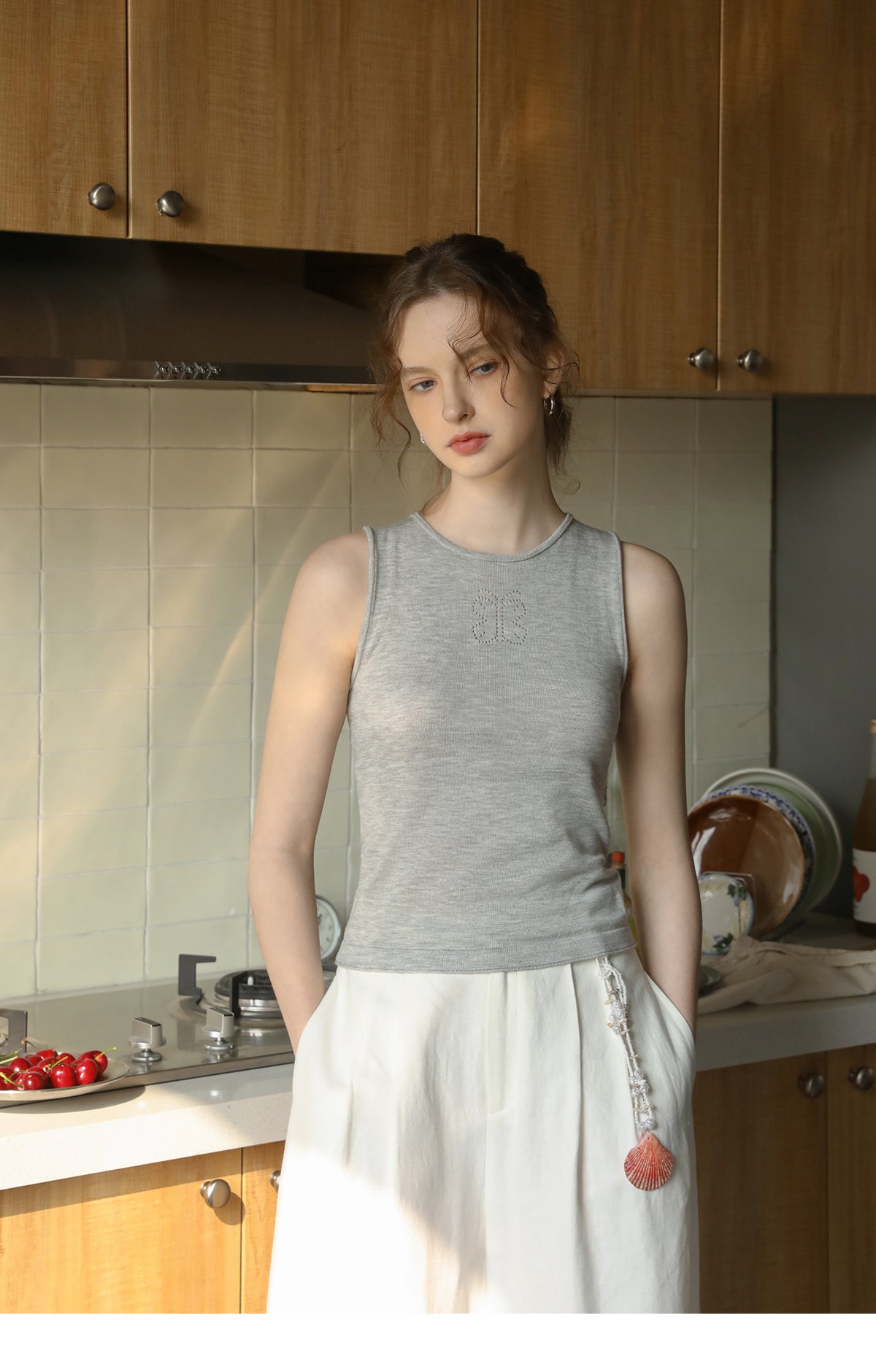Butterfly Pointelle Sleeveless Knit Top