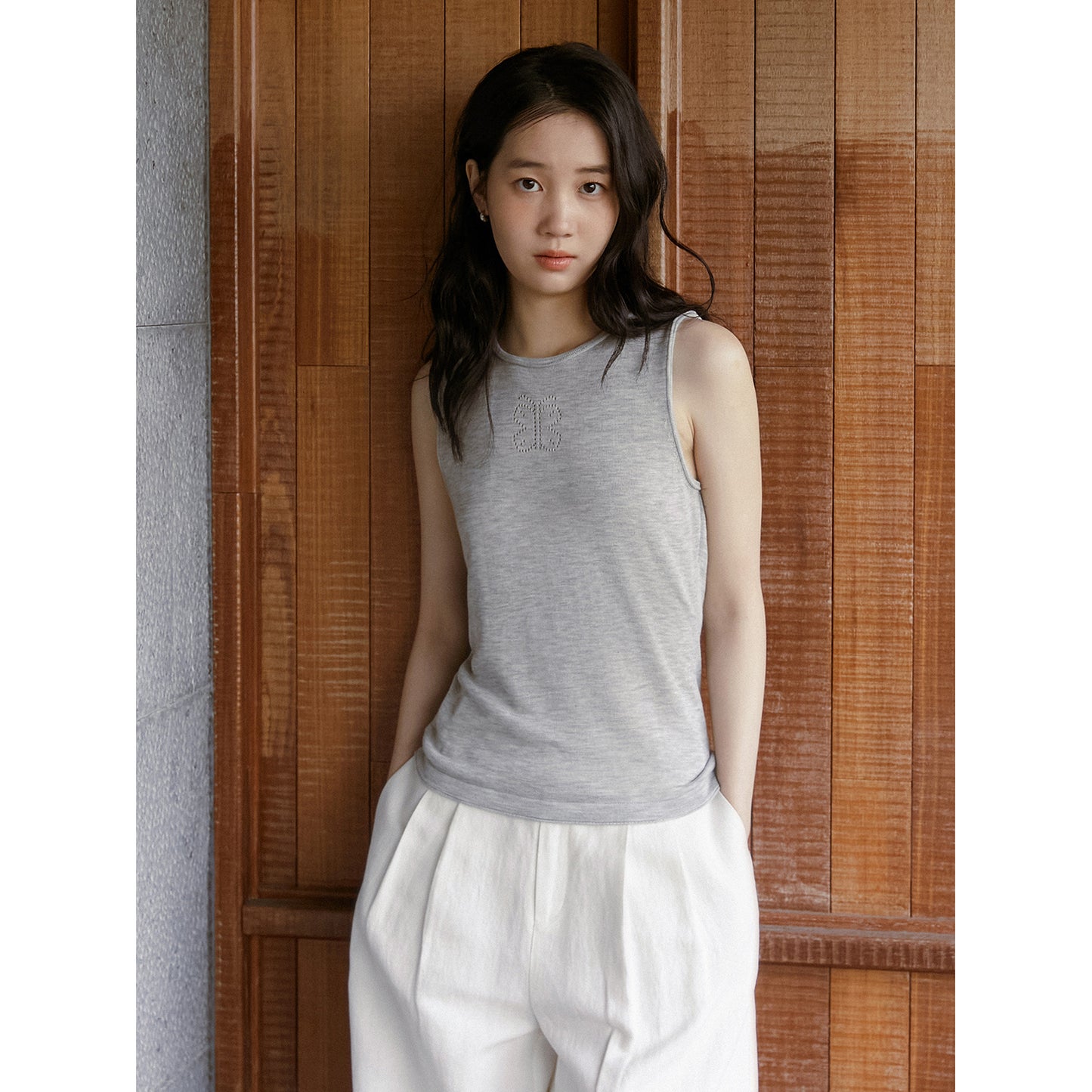 Butterfly Pointelle Sleeveless Knit Top