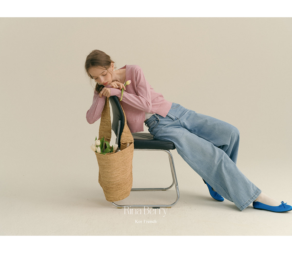 High-Waisted Washed Floor-Length Jeans