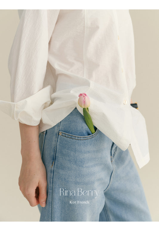 High-Waisted Washed Floor-Length Jeans