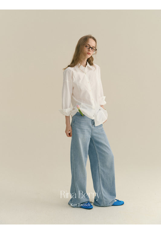 High-Waisted Washed Floor-Length Jeans