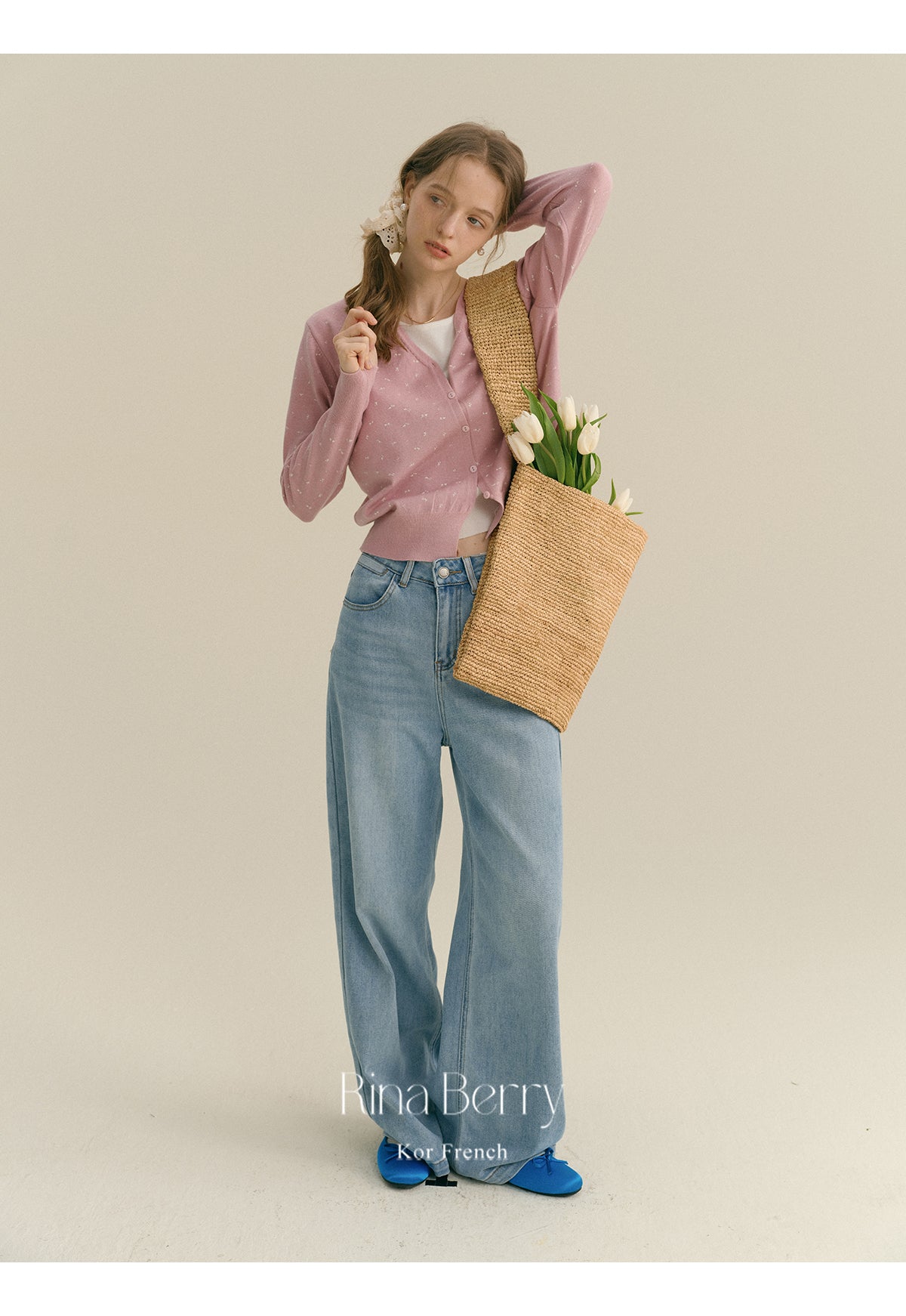 High-Waisted Washed Floor-Length Jeans